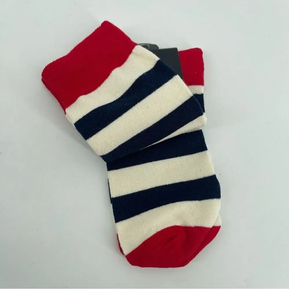 Men’s Red White Blue Striped Novelty Casual Dress Cotton Crew Socks One Size